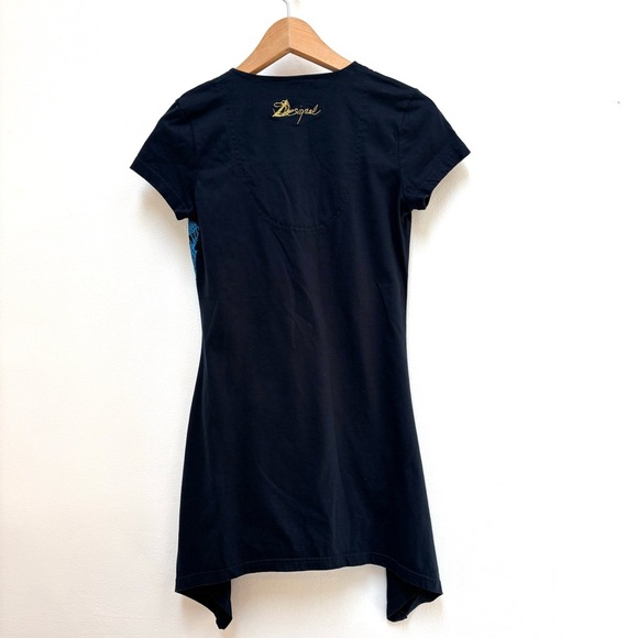 Desigual Y2K Sharkbite Hem Graphic Print Embellished Tunic Top Navy EU S US XS - Picture 6 of 11